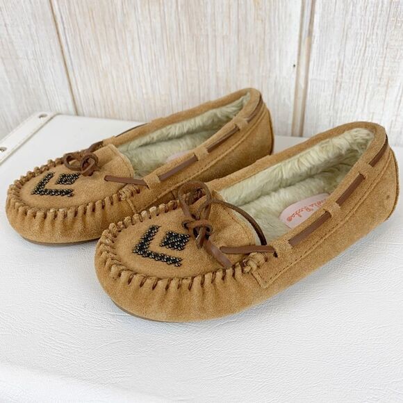 Gabriella Rocha Tan Suede‎ Lined Beaded  Moccasins Sz 5 Trending Fur Lining - Picture 3 of 7
